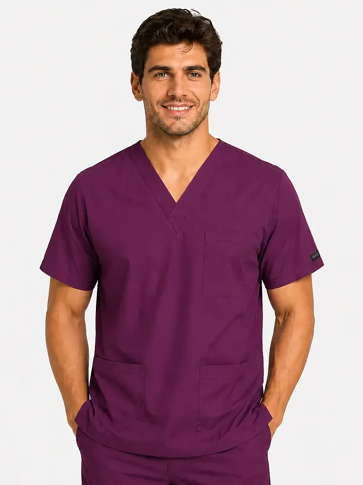 Polera Clínica Cargo Hombre Poplin Burdeo 3