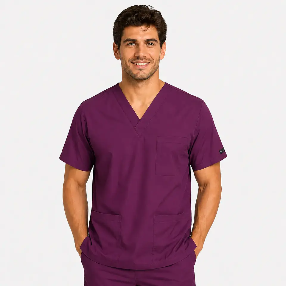 Polera Clínica Cargo Hombre Poplin Burdeo 3
