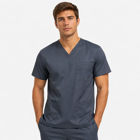 Polera Clínica Cargo Hombre Poplin Gris