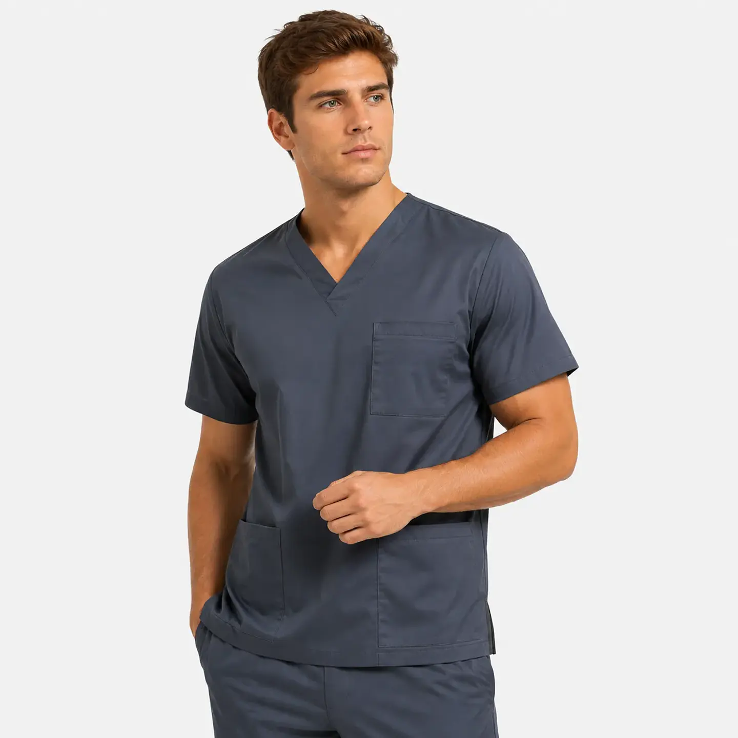 Polera Clínica Cargo Hombre Poplin Gris 2