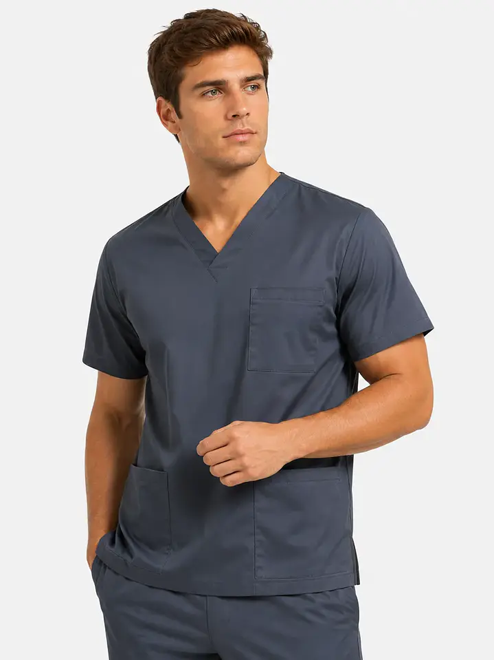 Polera Clínica Cargo Hombre Poplin Gris 2