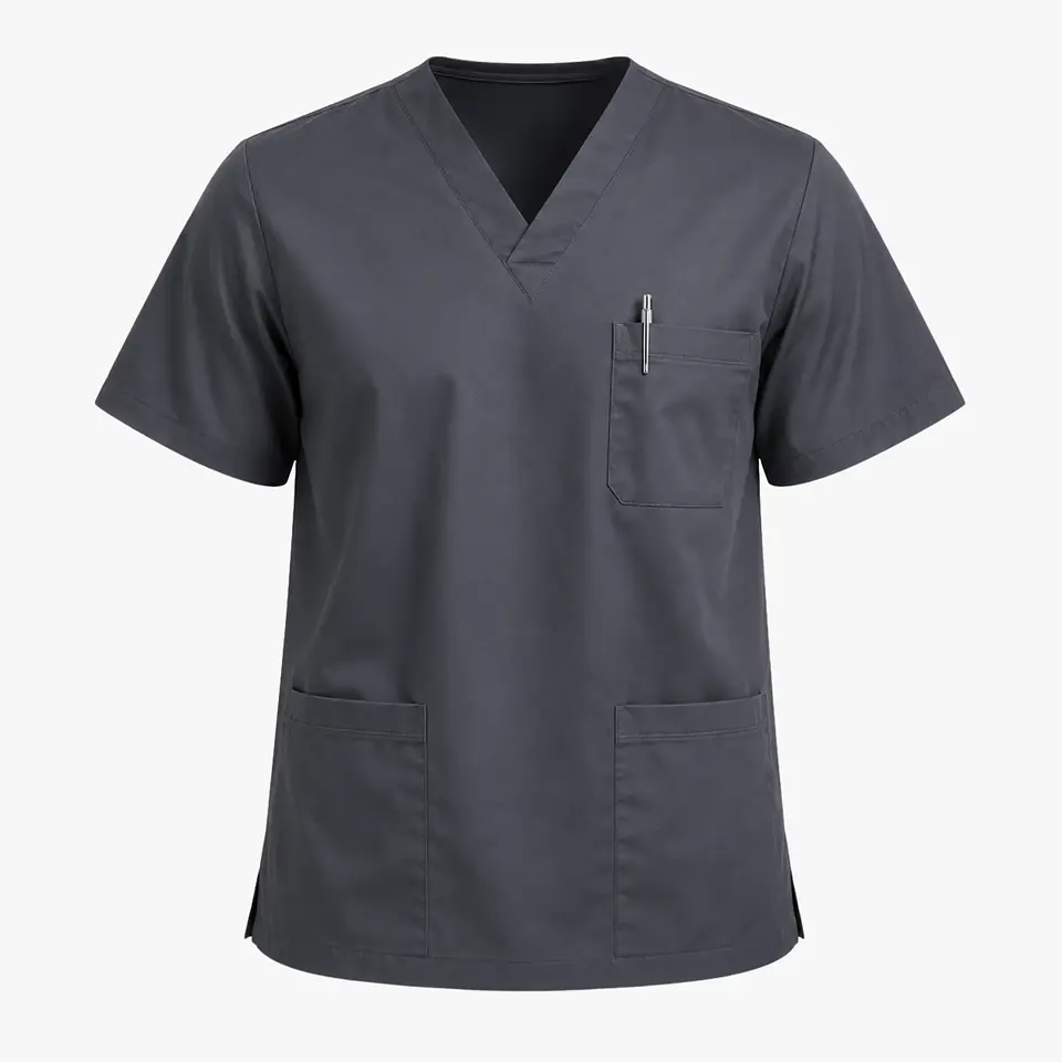Polera Clínica Cargo Hombre Poplin Gris 4