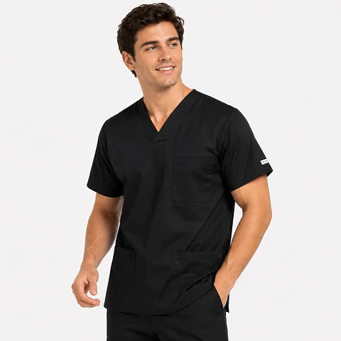 Polera Clínica Cargo Hombre Poplin Negra