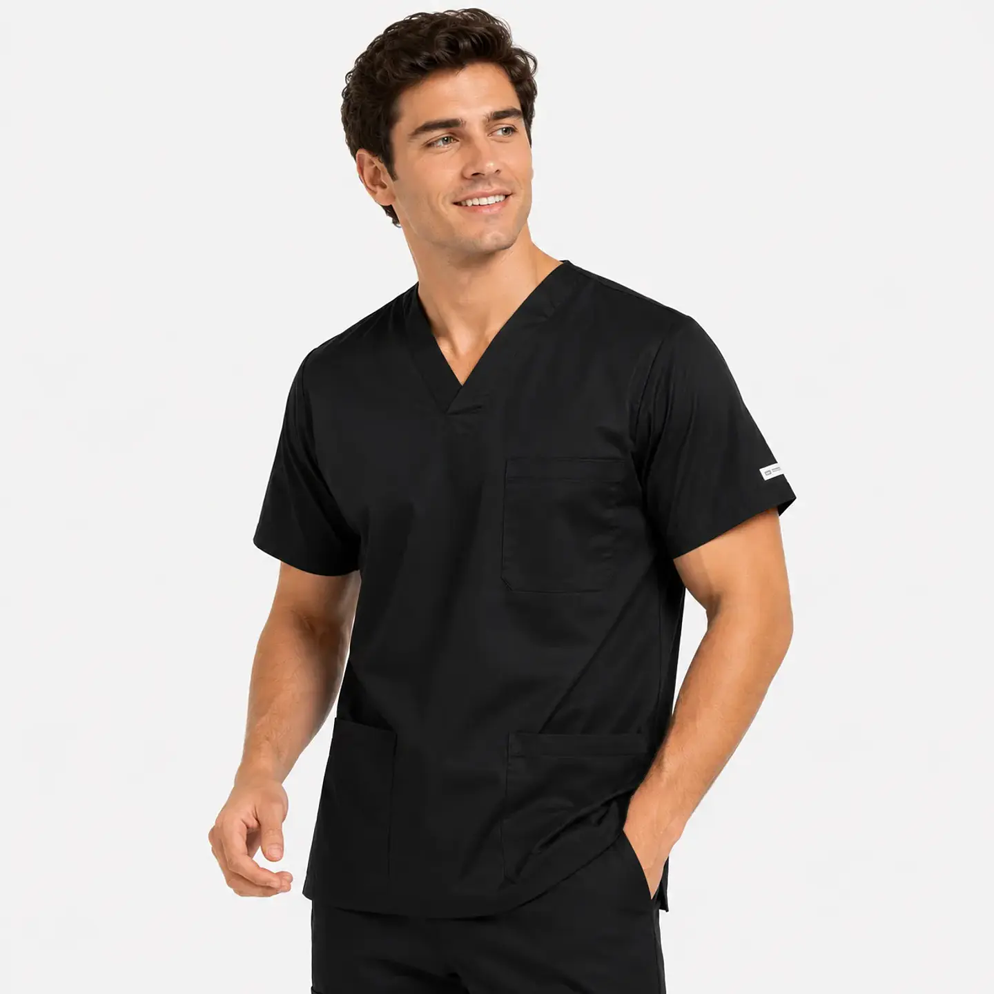 Polera Clínica Cargo Hombre Poplin Negra 1