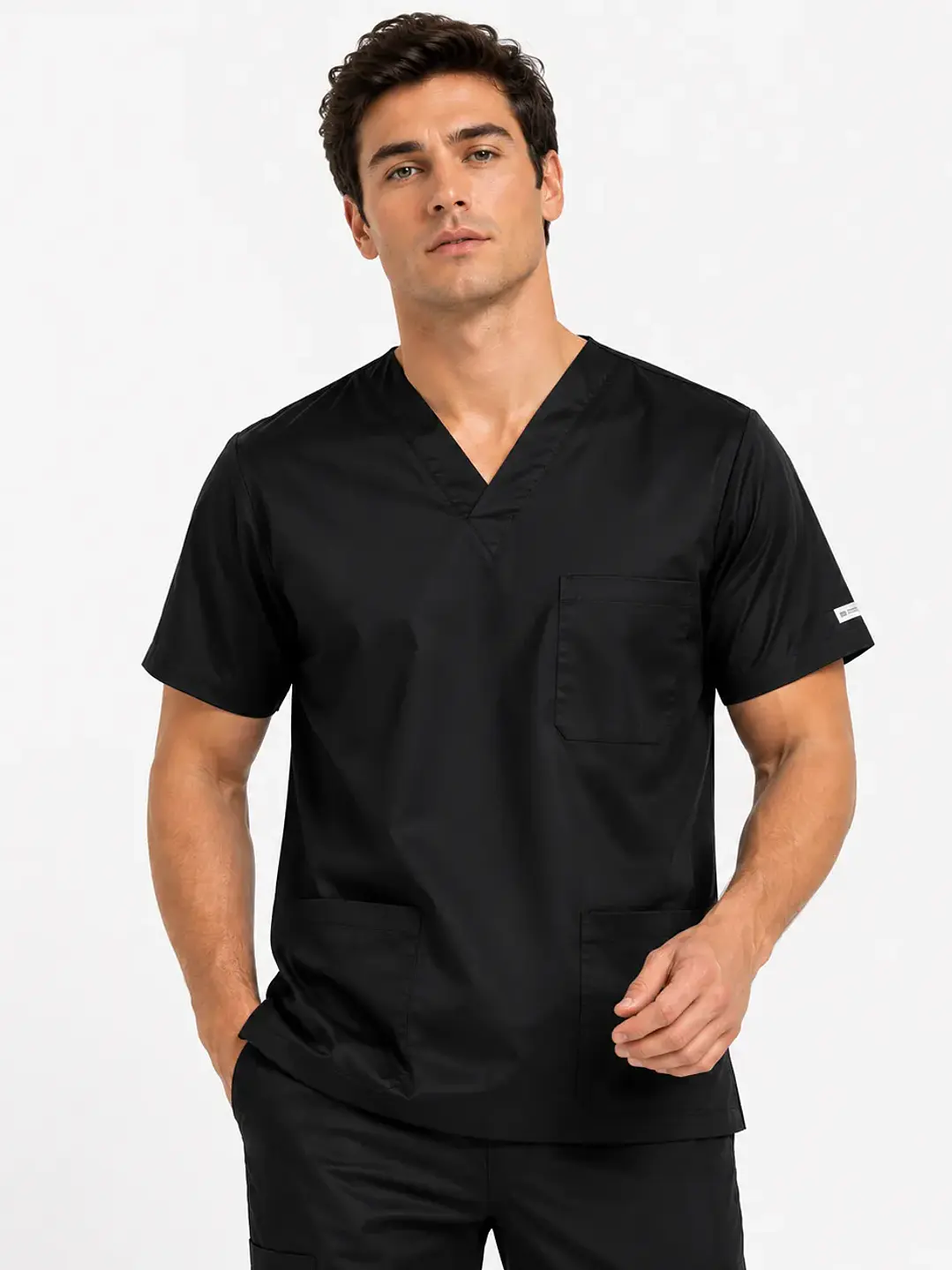 Polera Clínica Cargo Hombre Poplin Negra - Uniformes clínicos Égida Chile