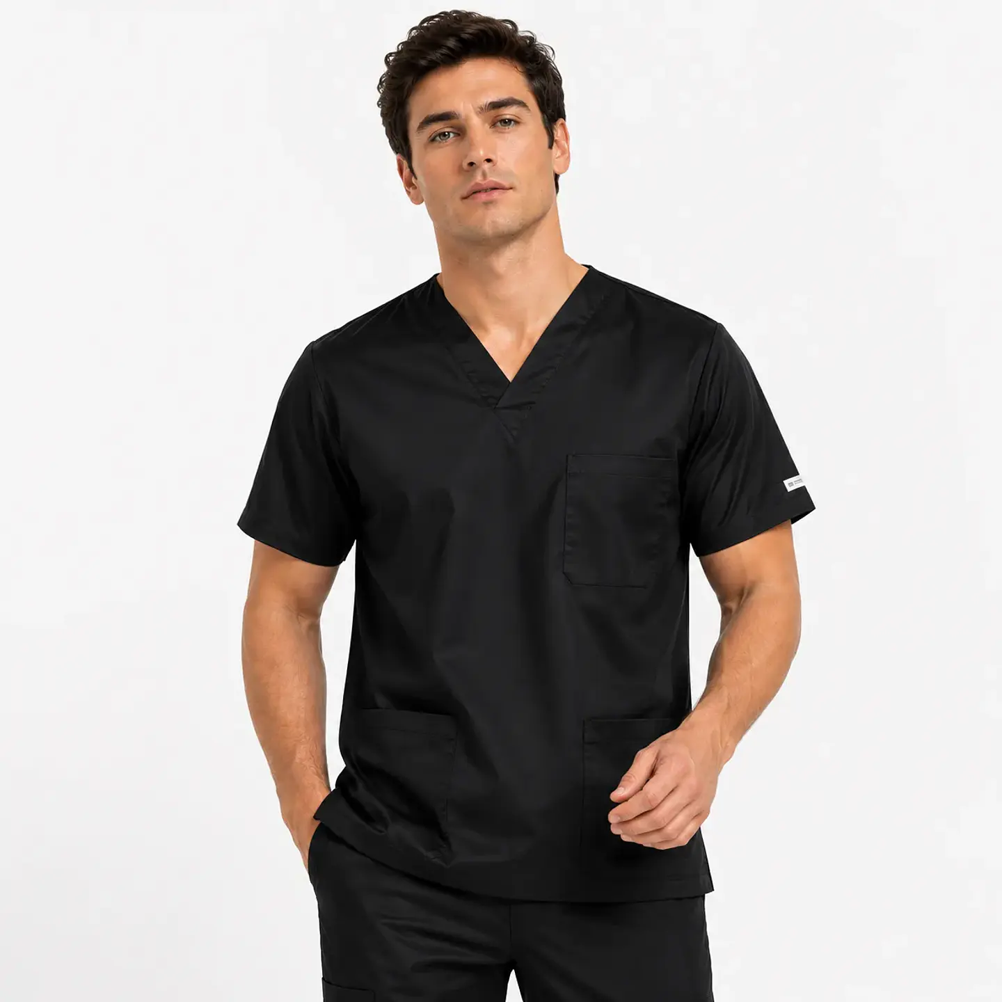 Polera Clínica Cargo Hombre Poplin Negra 3