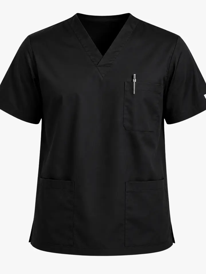 Polera Clínica Cargo Hombre Poplin Negra 4