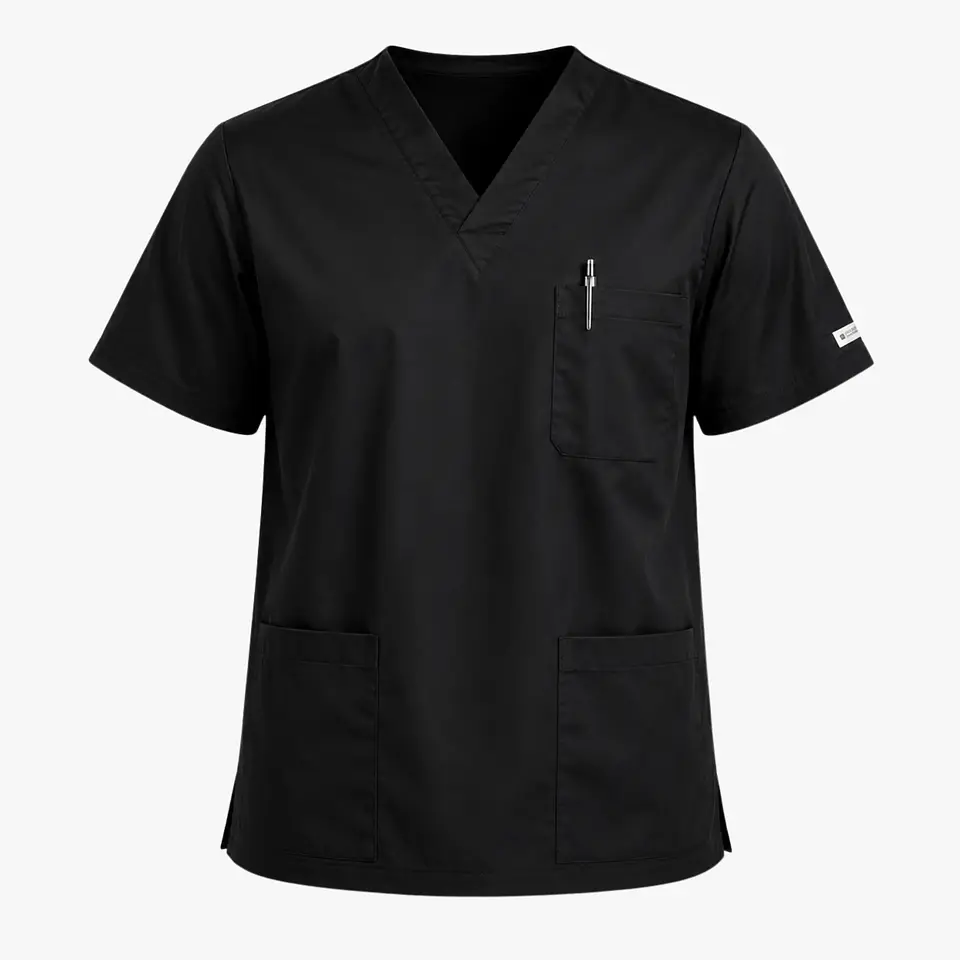 Polera Clínica Cargo Hombre Poplin Negra 4