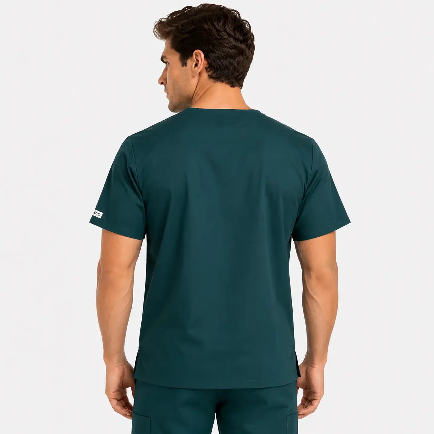 Polera Clínica Cargo Hombre Poplin  Verde Botella 3