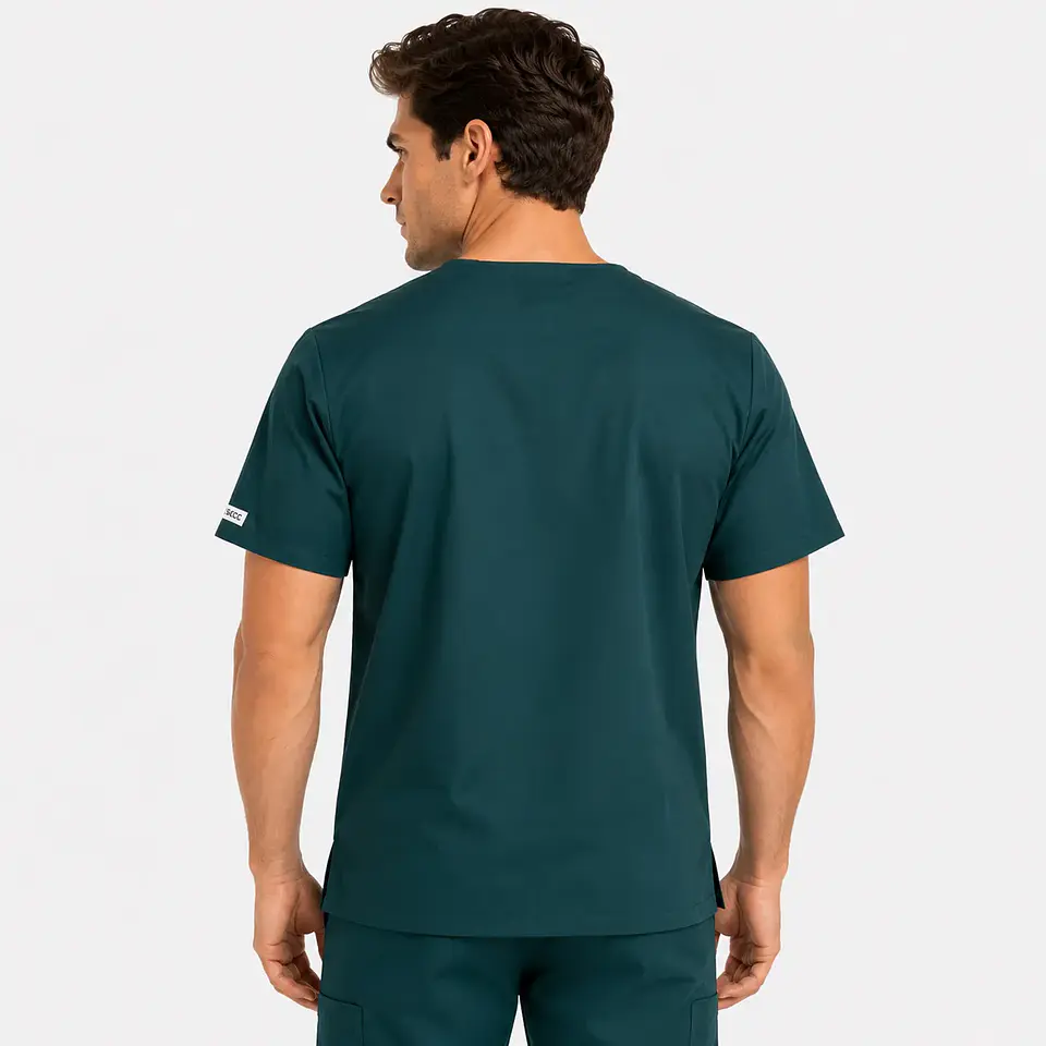 Polera Clínica Cargo Hombre Poplin  Verde Botella 3
