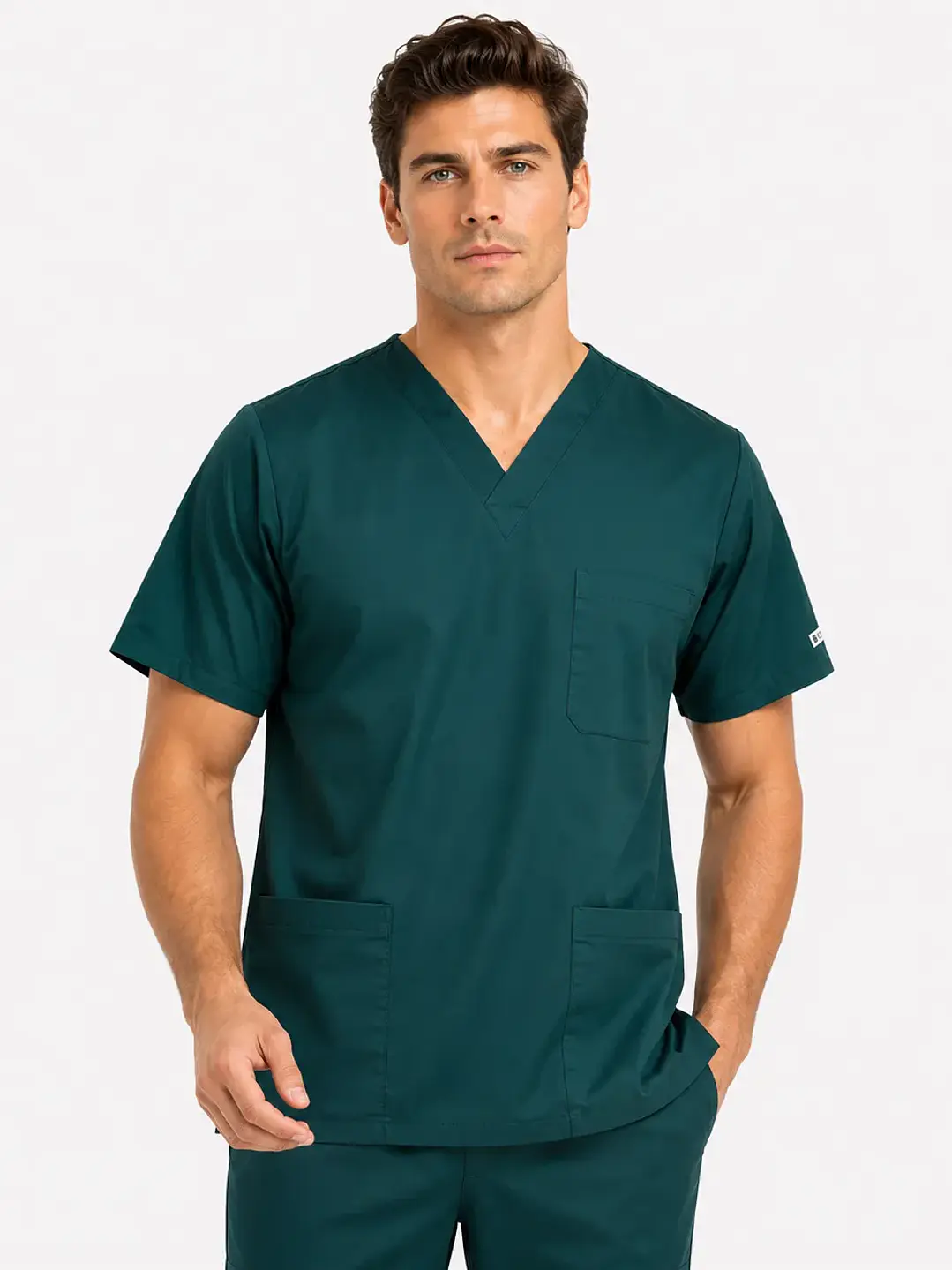 Polera Clínica Cargo Hombre Poplin  Verde Botella - Uniformes clínicos Égida Chile