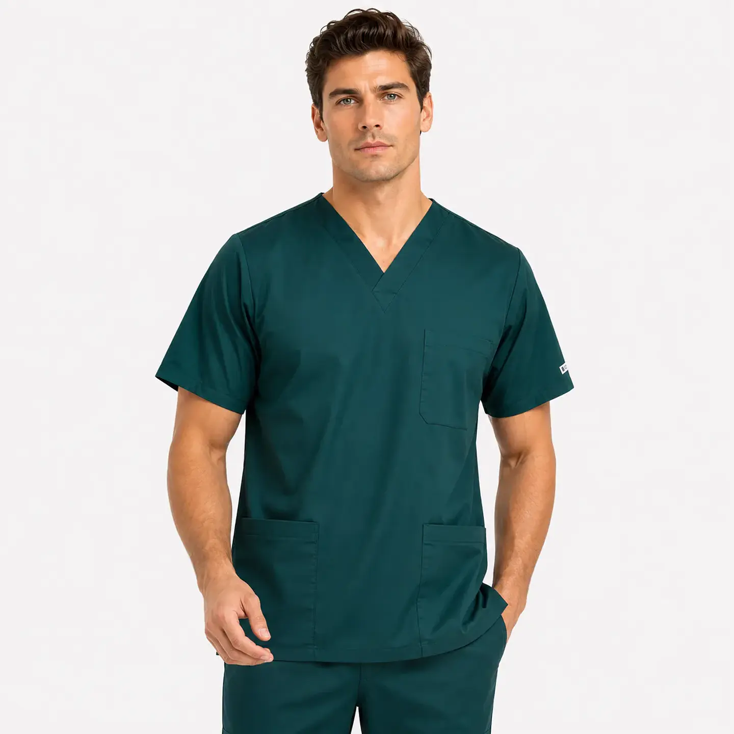 Polera Clínica Cargo Hombre Poplin  Verde Botella 2