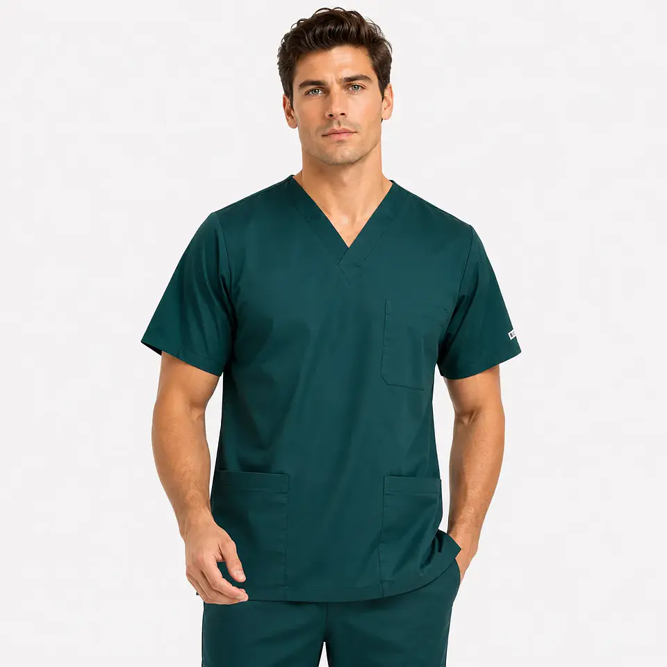 Polera Clínica Cargo Hombre Poplin  Verde Botella 2