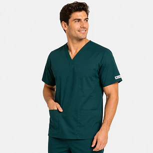 Polera Clínica Cargo Hombre Poplin  Verde Botella