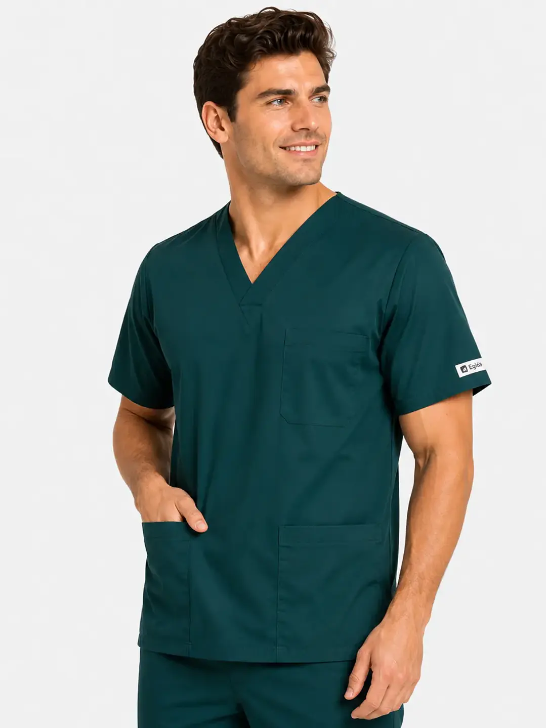 Polera Clínica Cargo Hombre Poplin  Verde Botella - Uniformes clínicos Égida Chile
