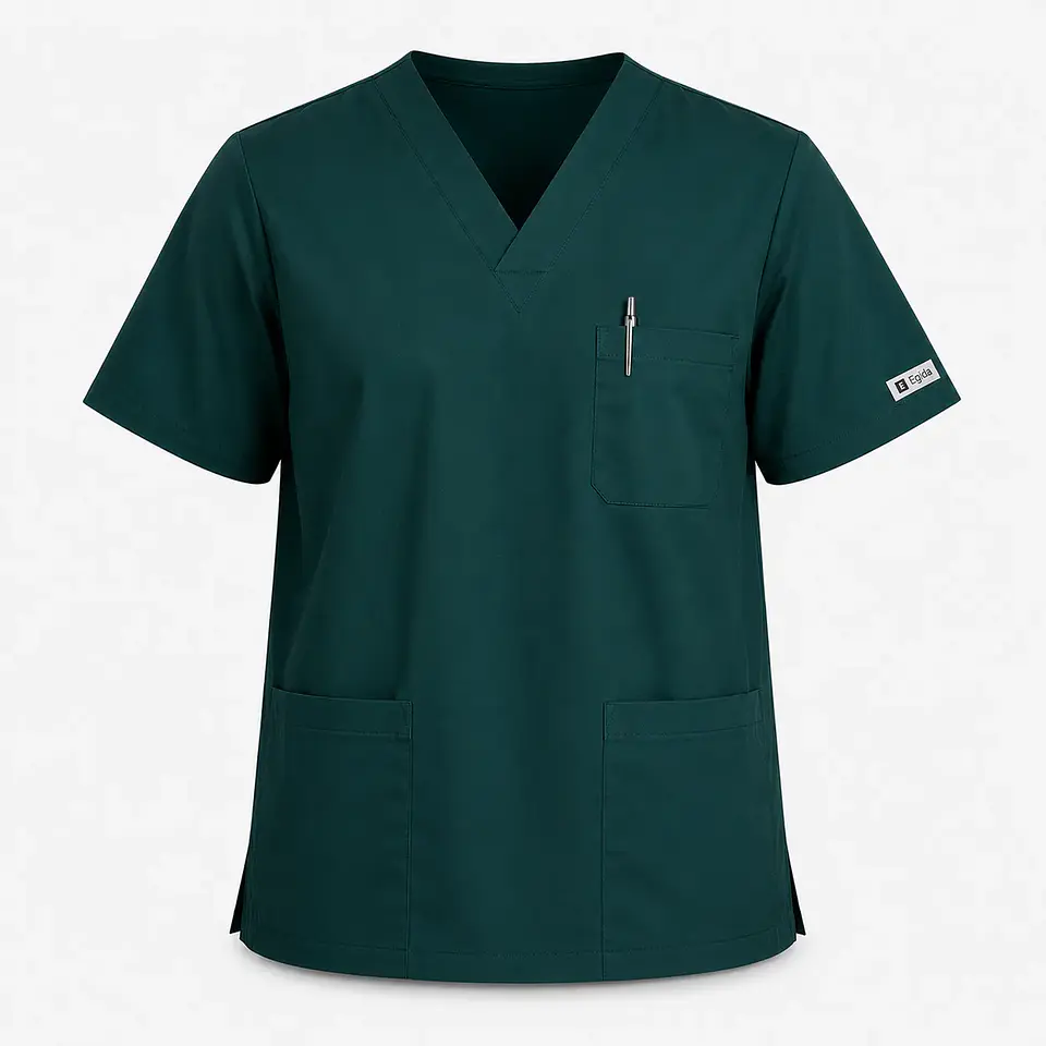 Polera Clínica Cargo Hombre Poplin  Verde Botella 4