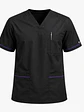 Polera Clínica Cargo Hombre Negro con Aplicación Morada | Med Comfort Flex - Miniatura 4