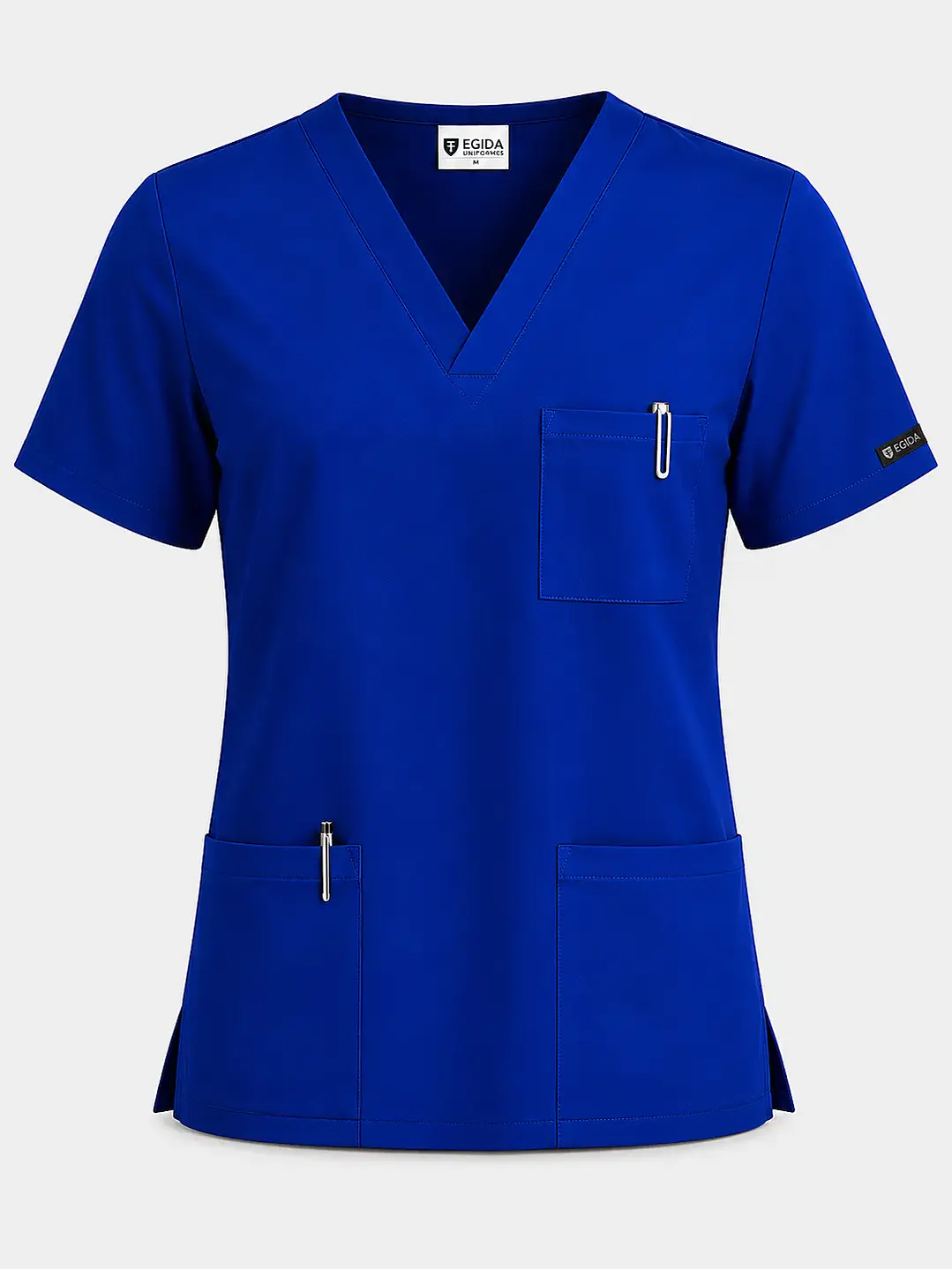 Polera Médica Cargo Hombre Cuello en V Antifluido Azul Rey | Egida - Uniformes clínicos Égida Chile