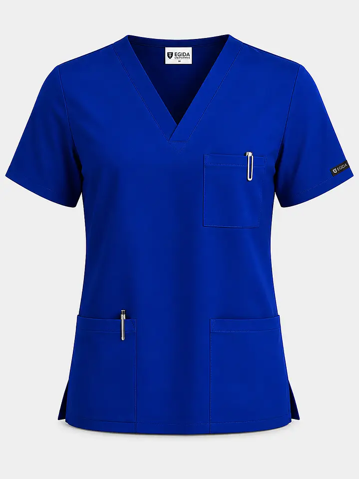 Polera Médica Cargo Hombre Cuello en V Antifluido Azul Rey | Egida 3