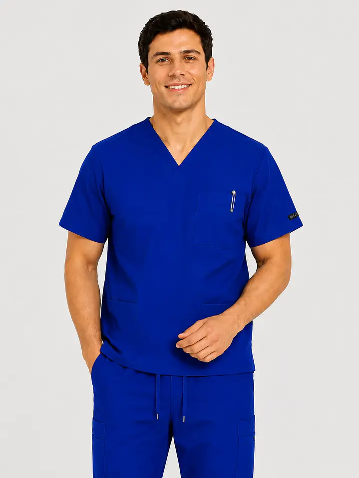 Polera Médica Cargo Hombre Cuello en V Antifluido Azul Rey | Egida 2