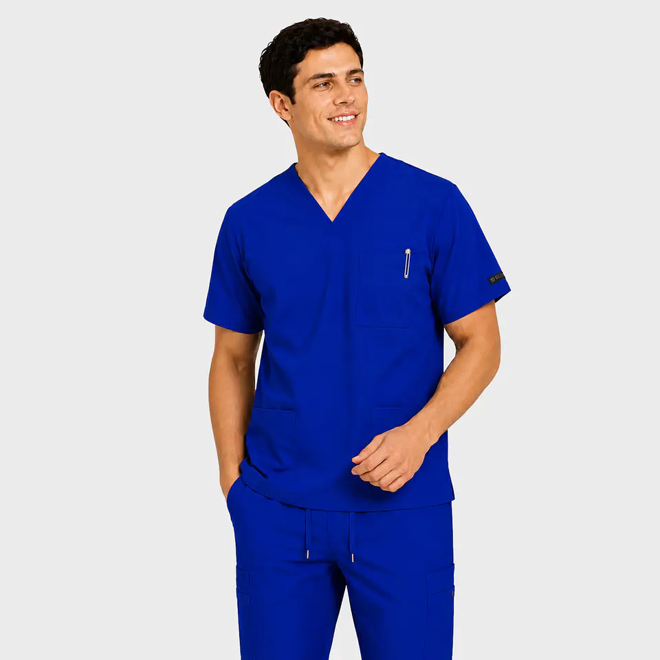 Polera Médica Cargo Hombre Cuello en V Antifluido Azul Rey | Egida 1