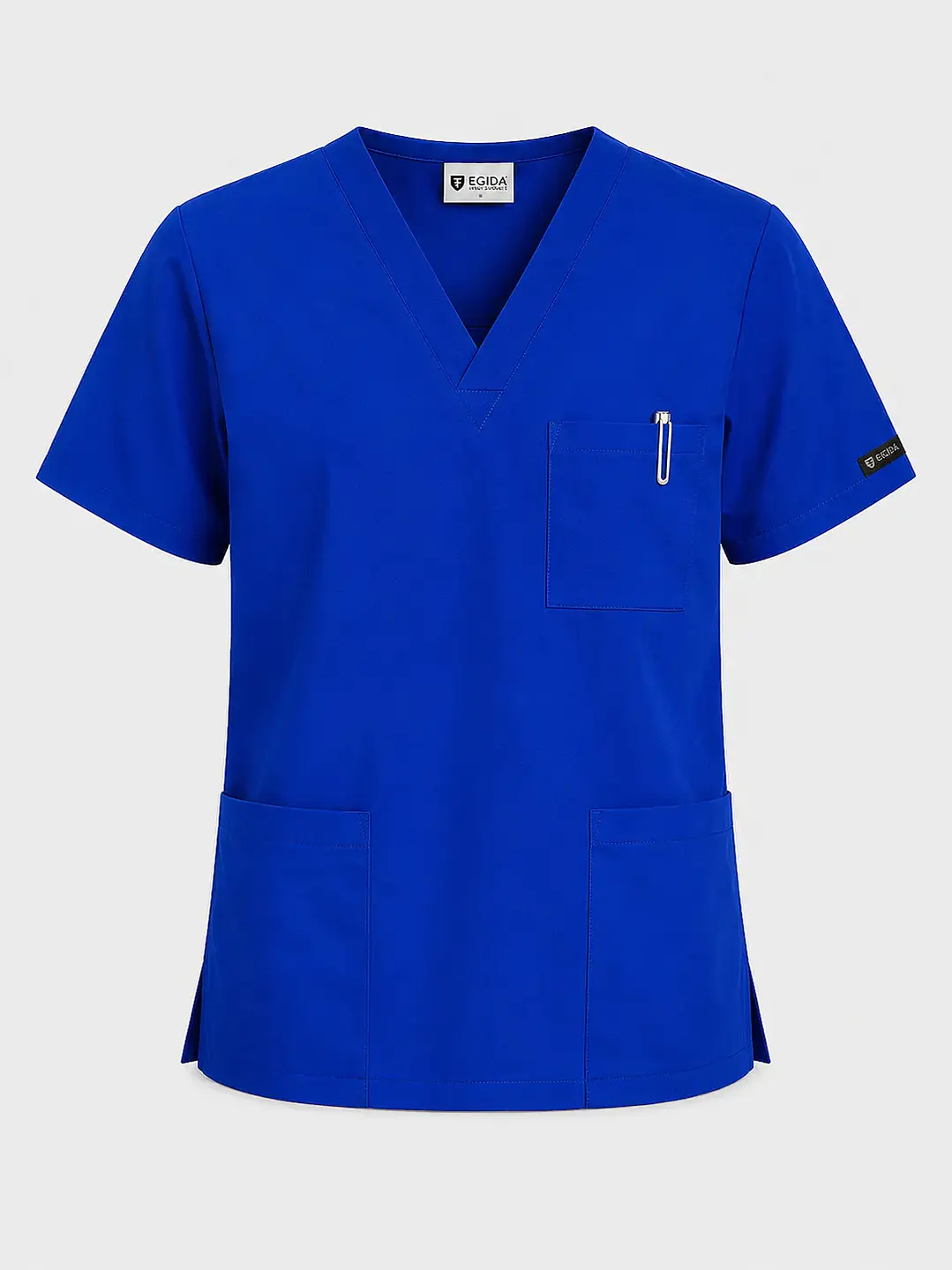 Polera Médica Cargo Hombre Cuello en V Antifluido Azul Rey | Egida - Uniformes clínicos Égida Chile