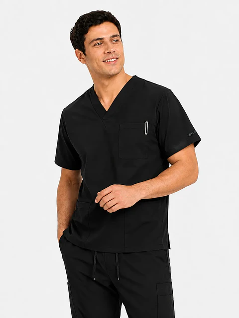 Polera Médica Cargo Hombre Cuello en V Antifluido Negro | Egida