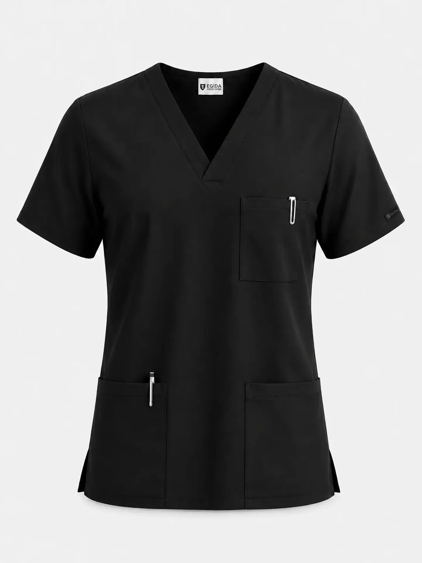 Polera Médica Cargo Hombre Cuello en V Antifluido Negro | Egida 3
