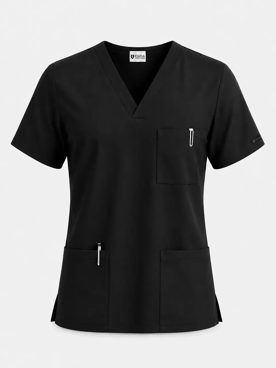 Polera Médica Cargo Hombre Cuello en V Antifluido Negro | Egida 3