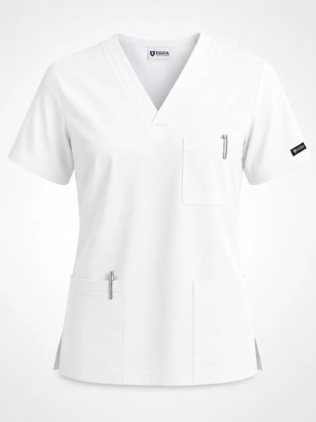 Polera Médica Cargo Hombre Cuello en V Antifluido Blanco | Egida - Uniformes clínicos Égida Chile