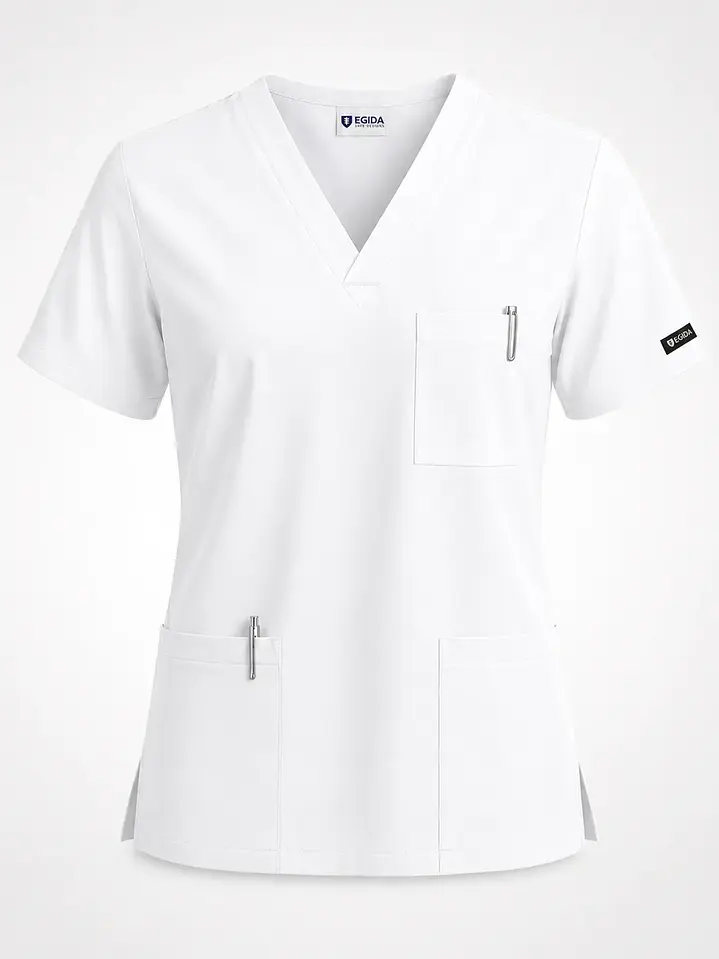 Polera Médica Cargo Hombre Cuello en V Antifluido Blanco | Egida 3