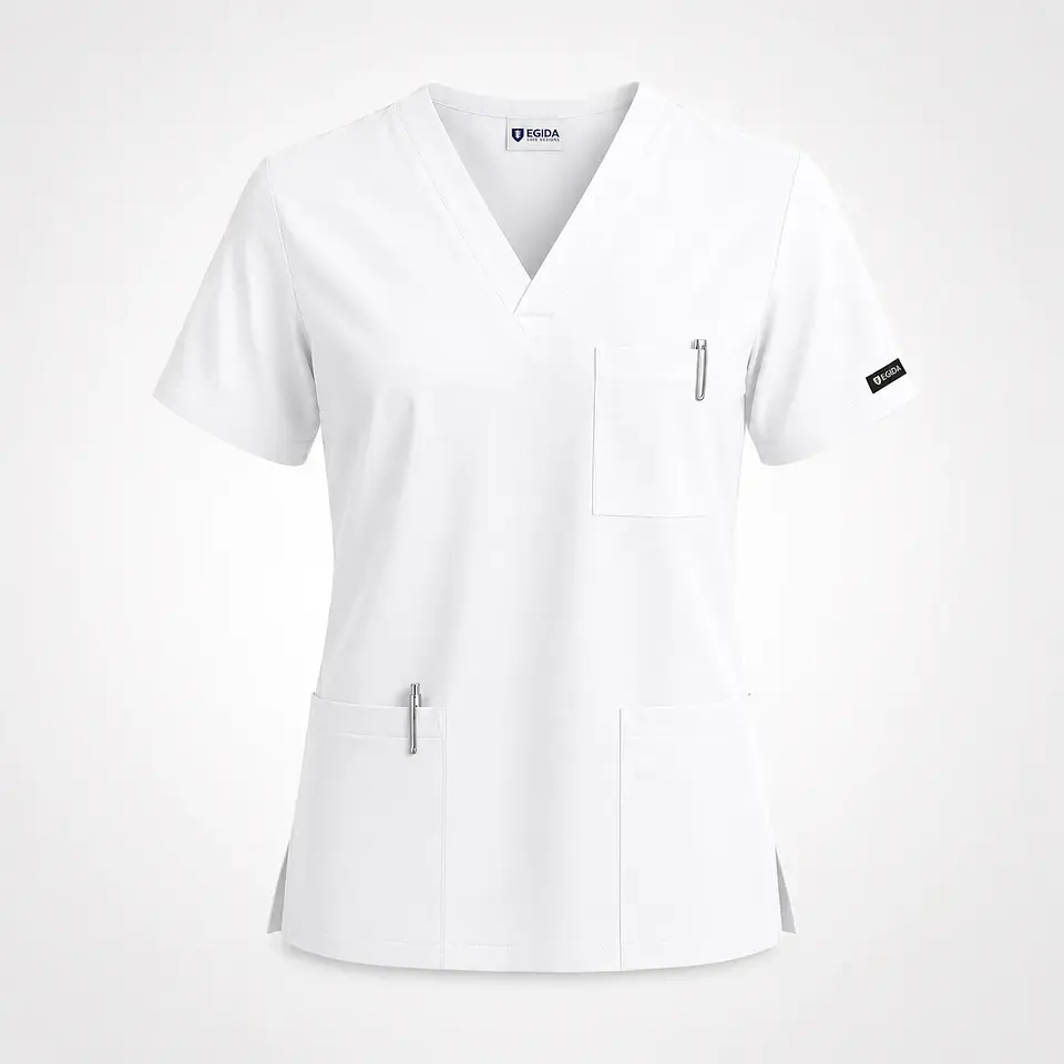 Polera Médica Cargo Hombre Cuello en V Antifluido Blanco | Egida 3