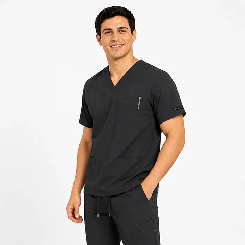 Polera Médica Cargo Hombre Cuello en V Antifluido Gris | Egida