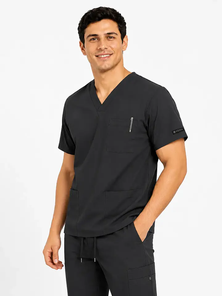 Polera Médica Cargo Hombre Cuello en V Antifluido Gris | Egida 1