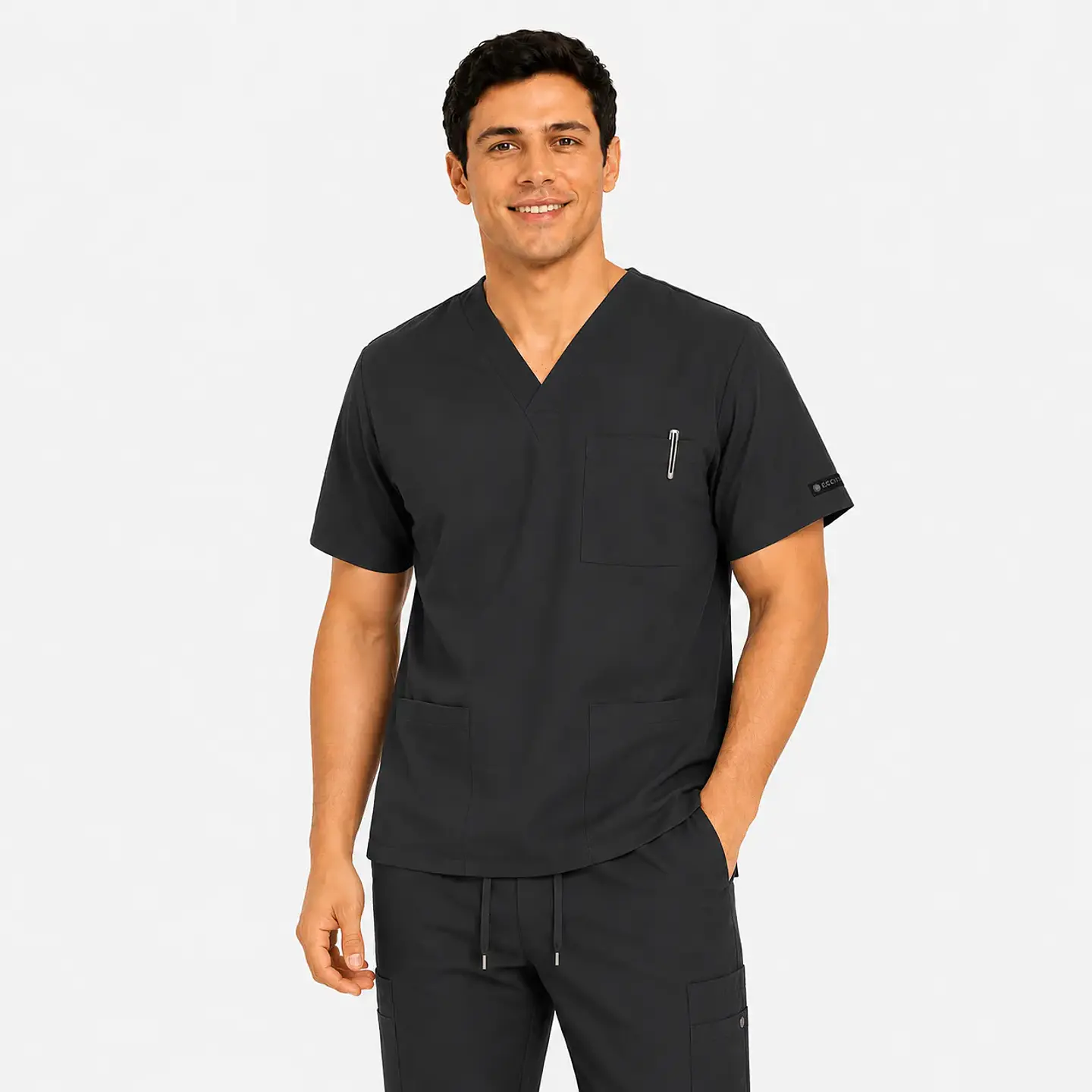 Polera Médica Cargo Hombre Cuello en V Antifluido Gris | Egida 2