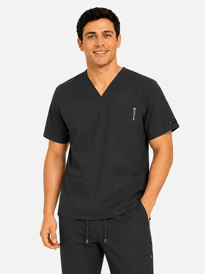 Polera Médica Cargo Hombre Cuello en V Antifluido Gris | Egida 2