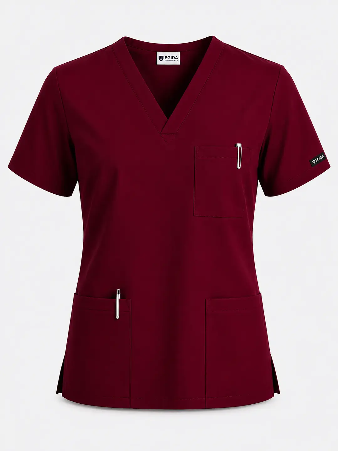 Polera Médica Cargo Hombre Cuello en V Antifluido Burdeo | Egida - Uniformes clínicos Égida Chile