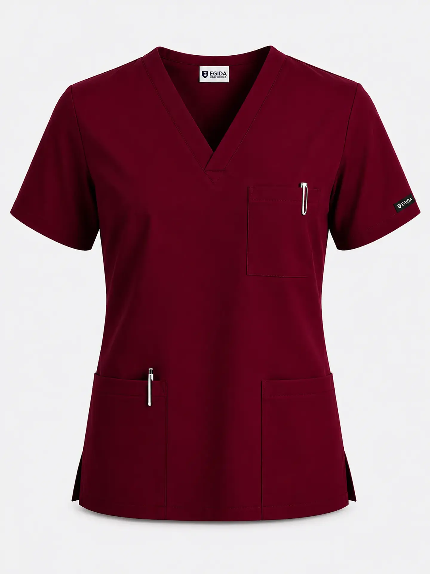 Polera Médica Cargo Hombre Cuello en V Antifluido Burdeo | Egida 3
