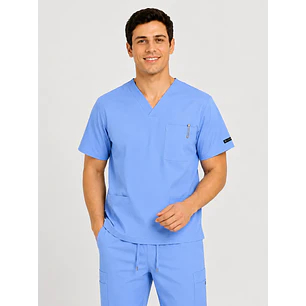 Polera Médica Cargo Hombre Cuello en V Antifluido Celeste | Egida