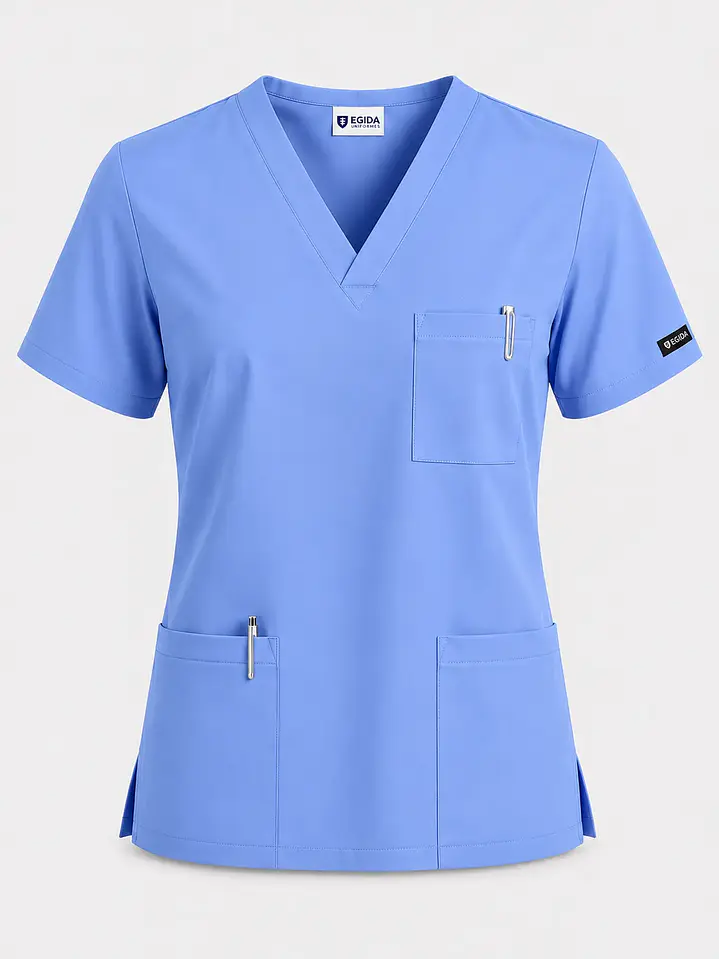 Polera Médica Cargo Hombre Cuello en V Antifluido Celeste | Egida 4