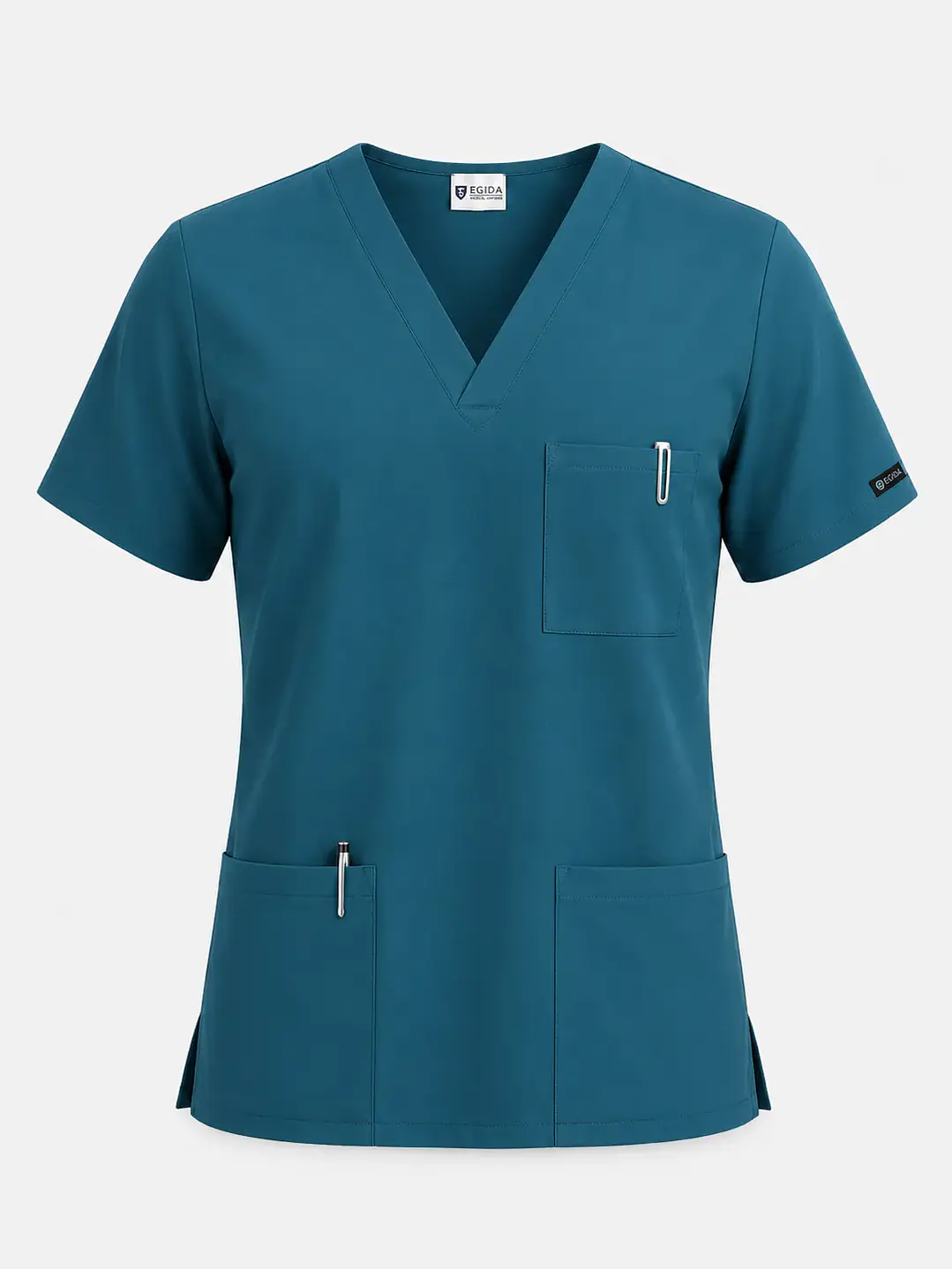 Polera Médica Cargo Hombre Cuello en V Antifluido Verde Petroleo | Egida - Uniformes clínicos Égida Chile