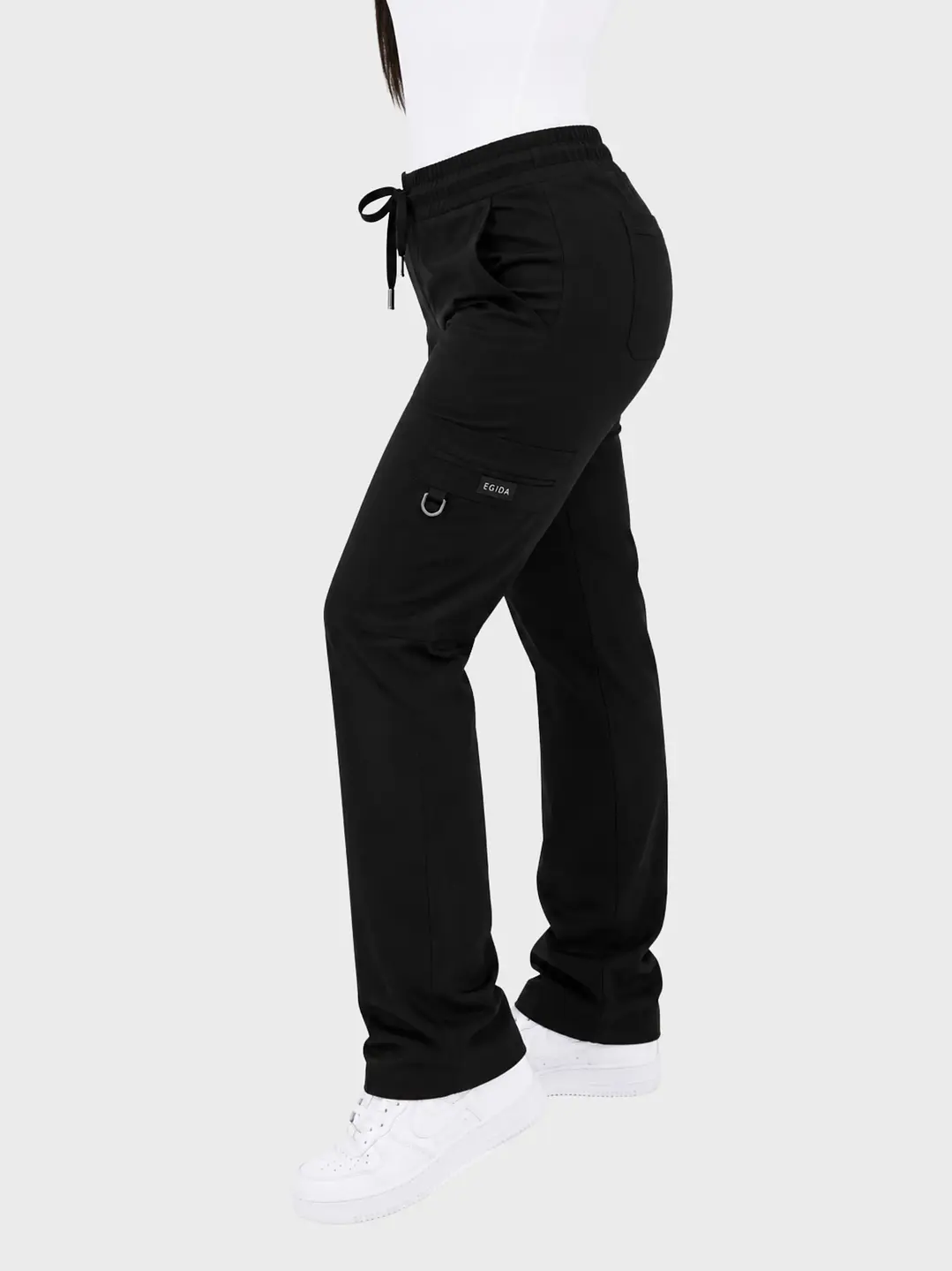 Pantalón Clínico Cargo Recto Hana Mujer Negro Antifluido | Linea Aesthetic - Uniformes clínicos Égida Chile
