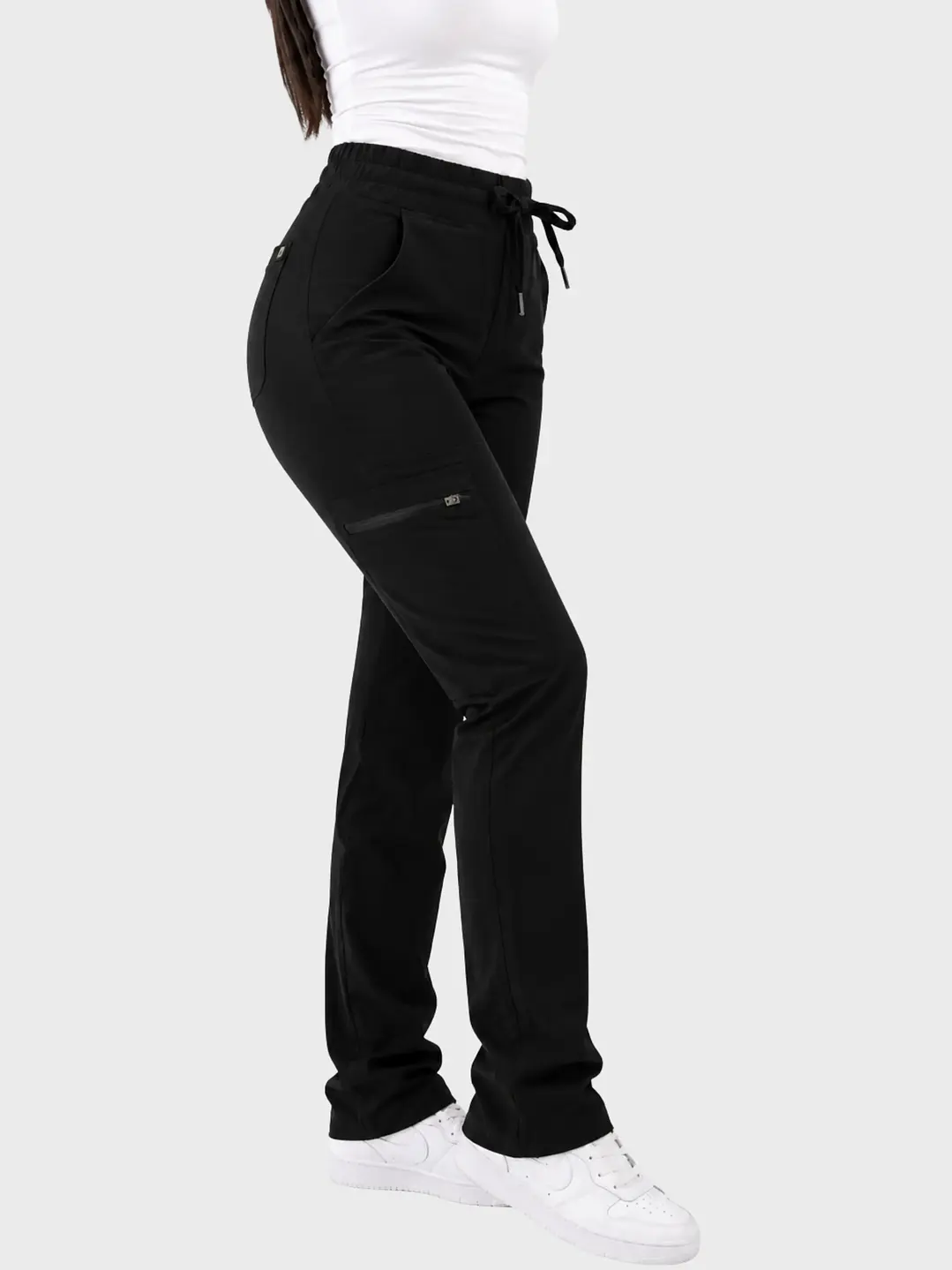 Pantalón Clínico Cargo Recto Hana Mujer Negro Antifluido | Linea Aesthetic - Uniformes clínicos Égida Chile