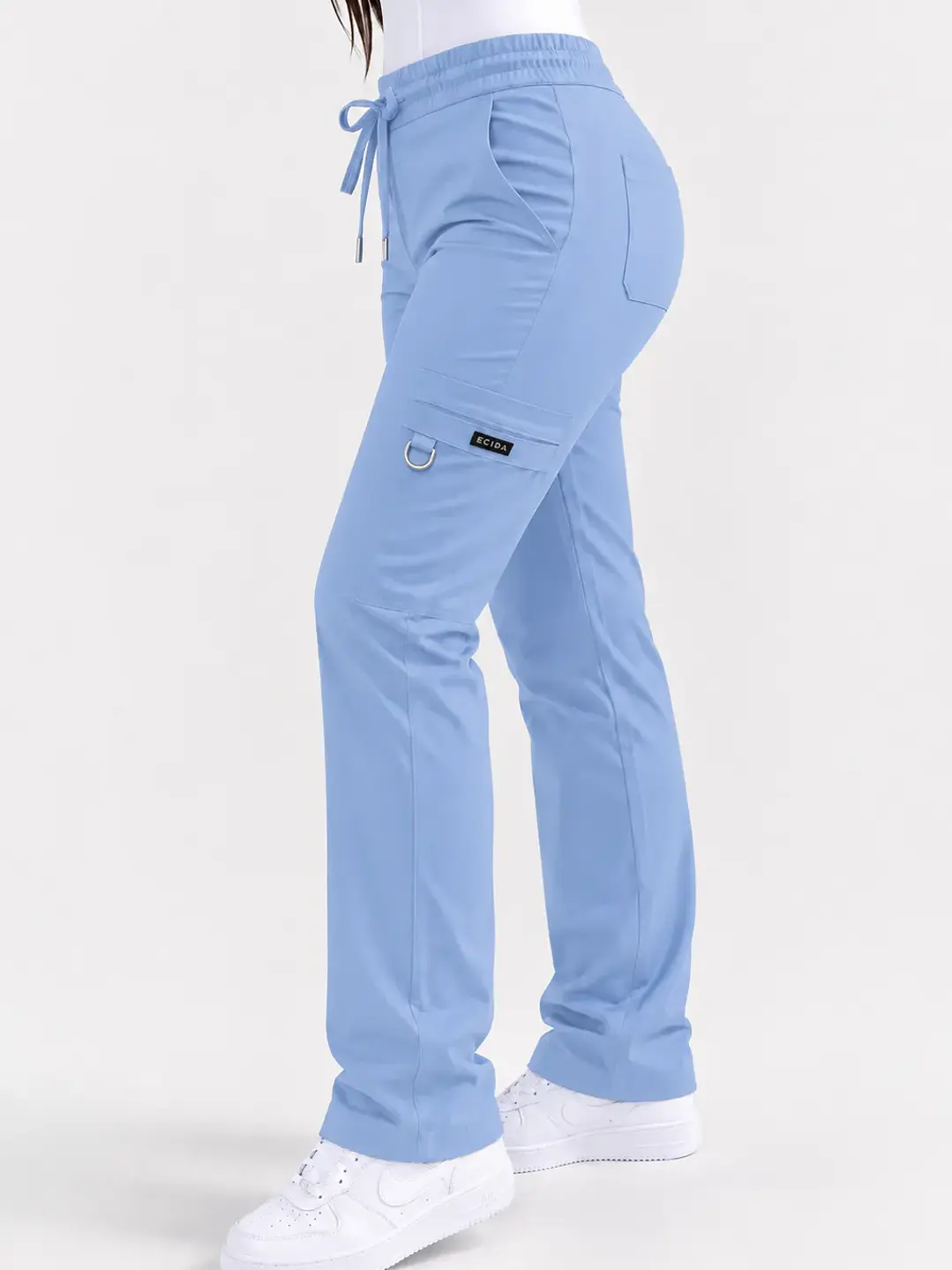 Pantalón Clínico Cargo Recto Hana Mujer Celeste Antifluido | Linea Aesthetic - Uniformes clínicos Égida Chile