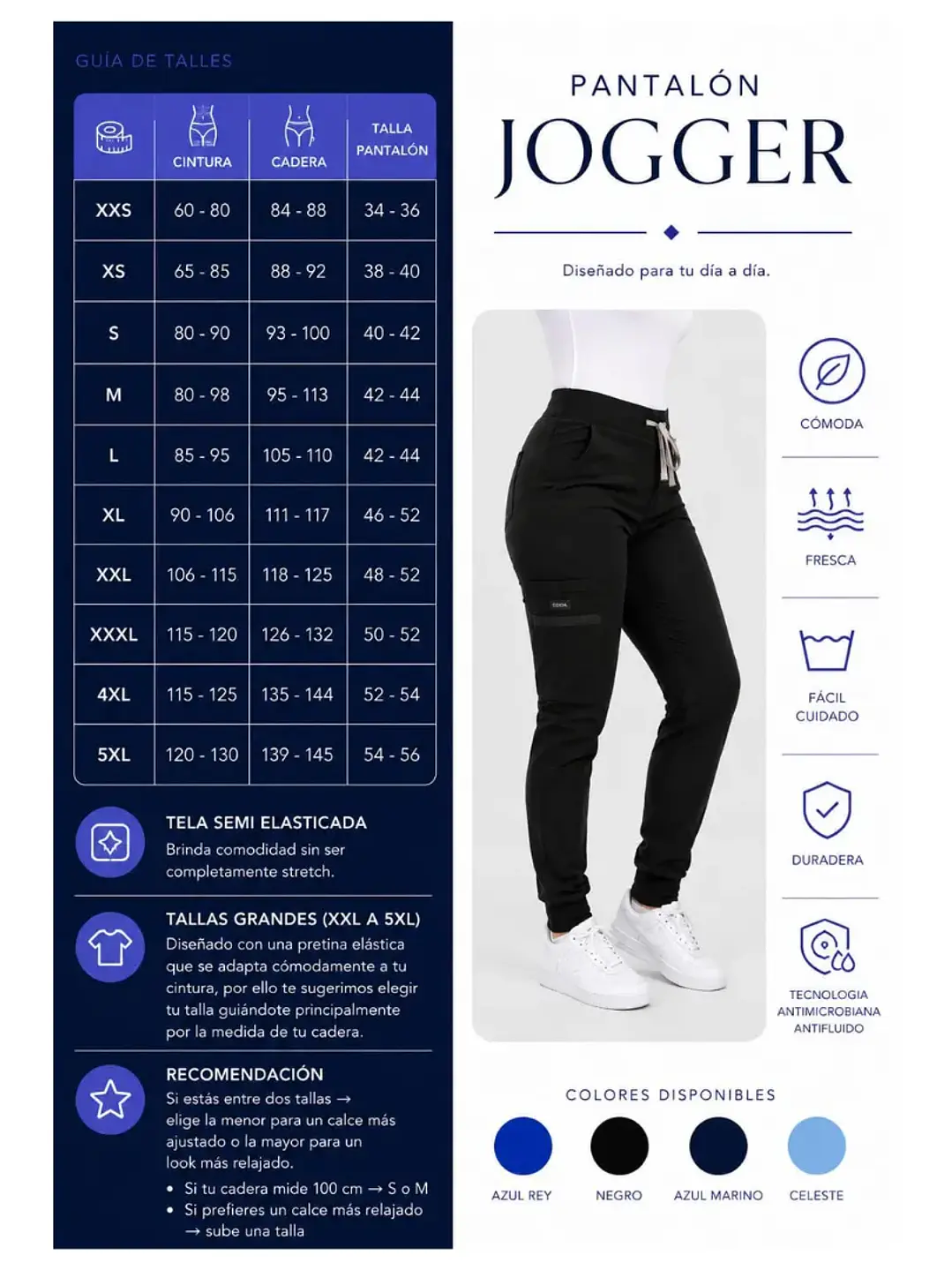 Conjunto Clinico Azul Marino Blusa Hana + Pantalon Jogger  - Uniformes clínicos Égida Chile