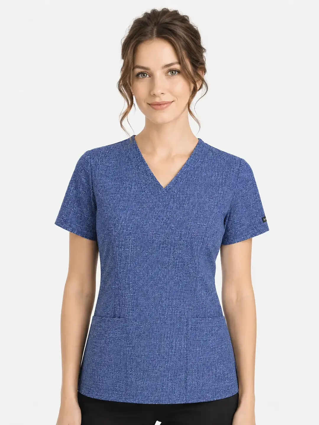 Blusa Clínica Estampada Urban Denim Mujer Cuello en V Elasticado | Egida - Uniformes clínicos Égida Chile