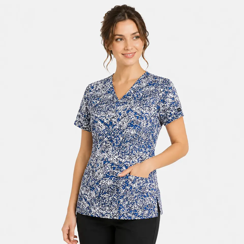 Blusa Médica Estampada Azul Splash Mujer | Égida Uniformes 1