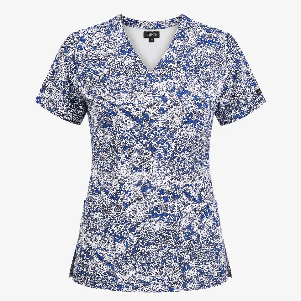 Blusa Médica Estampada Azul Splash Mujer | Égida Uniformes 3