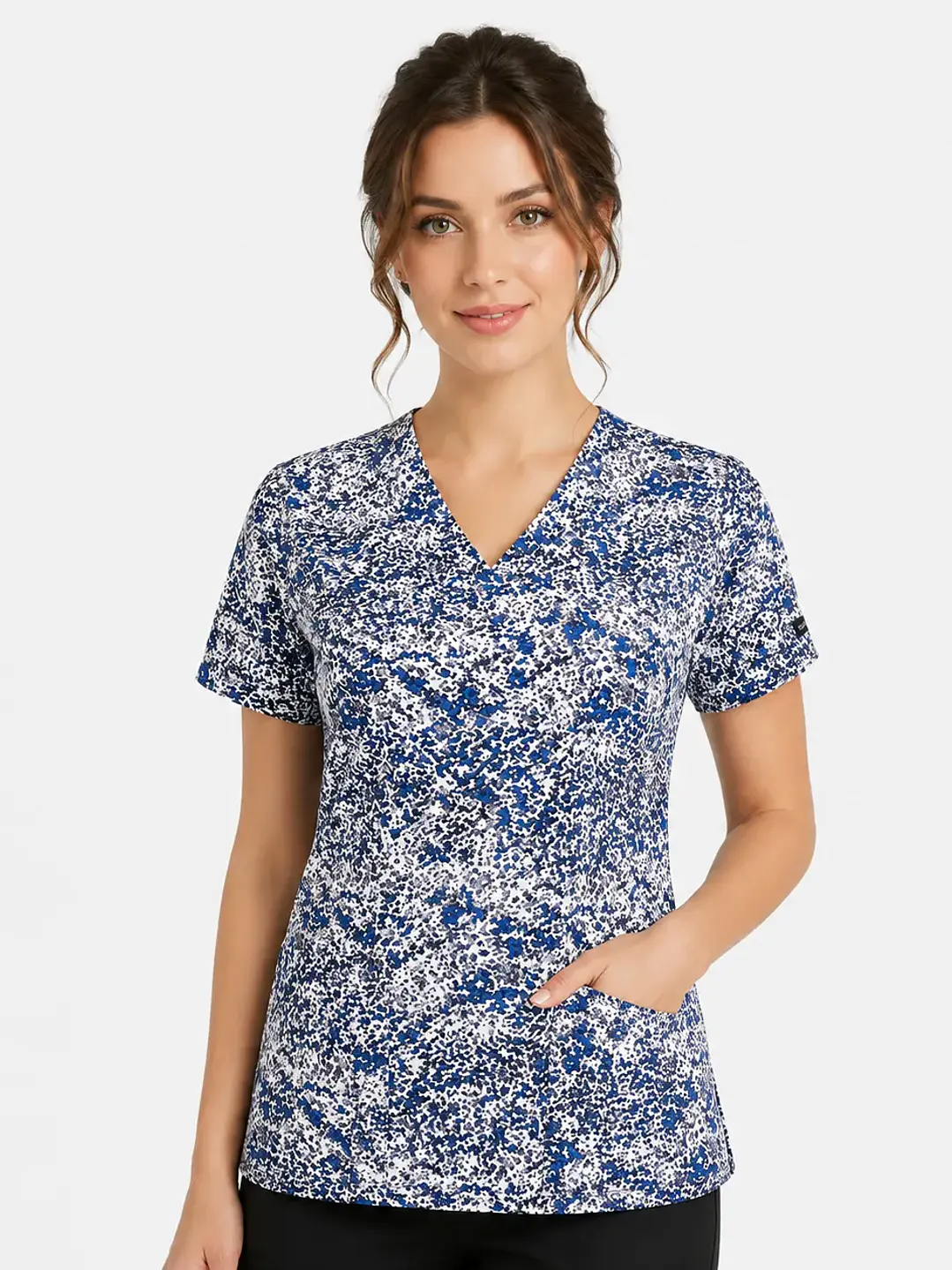 Blusa Médica Estampada Azul Splash Mujer | Égida Uniformes - Uniformes clínicos Égida Chile
