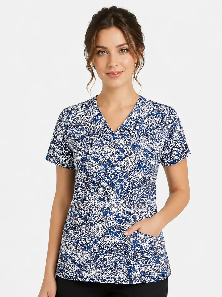 Blusa Médica Estampada Azul Splash Mujer | Égida Uniformes 2